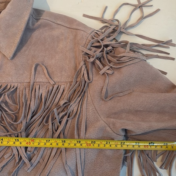 BlankNYC peony fringe 100% leather suede jacket shirt coat button down 2 pockets - Picture 16 of 16